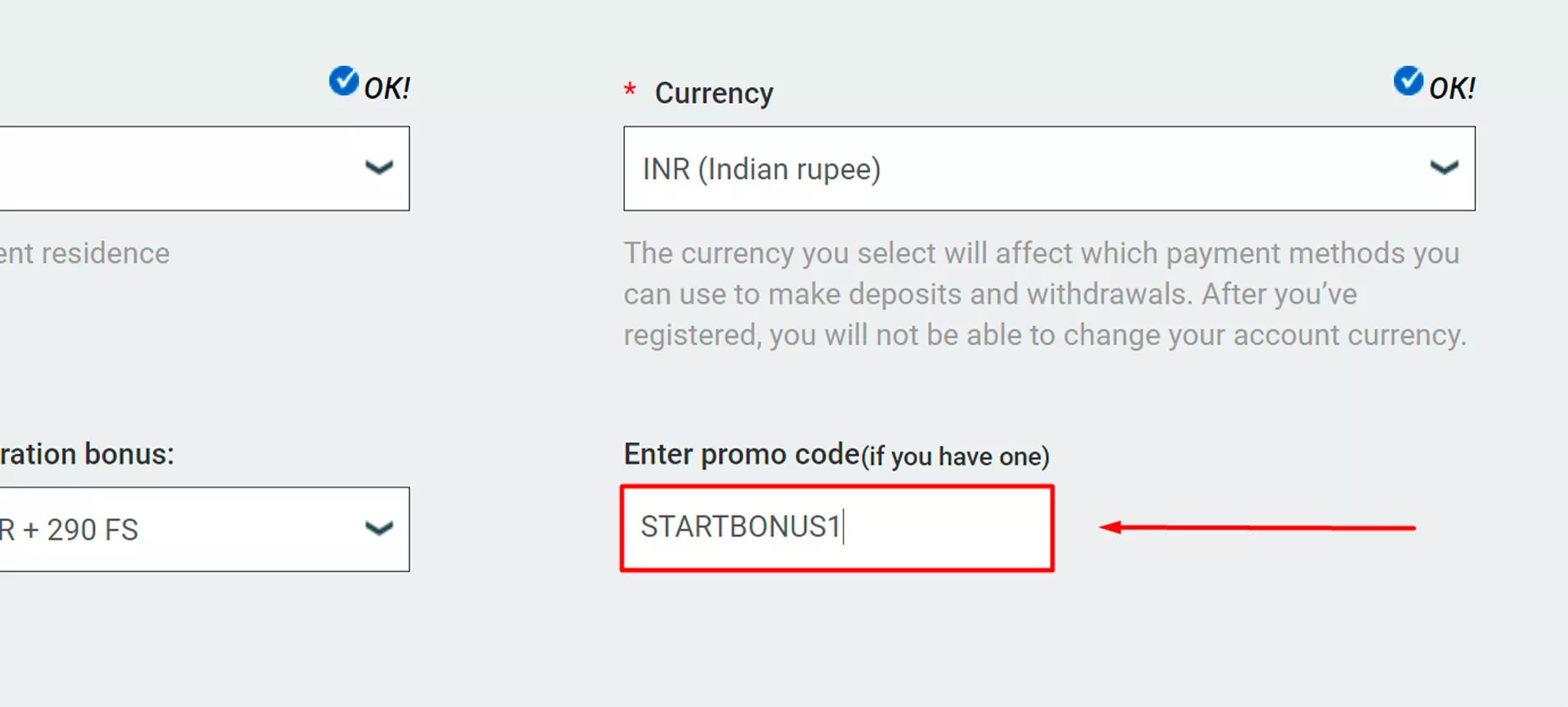 Enter STARTBONUS 1.