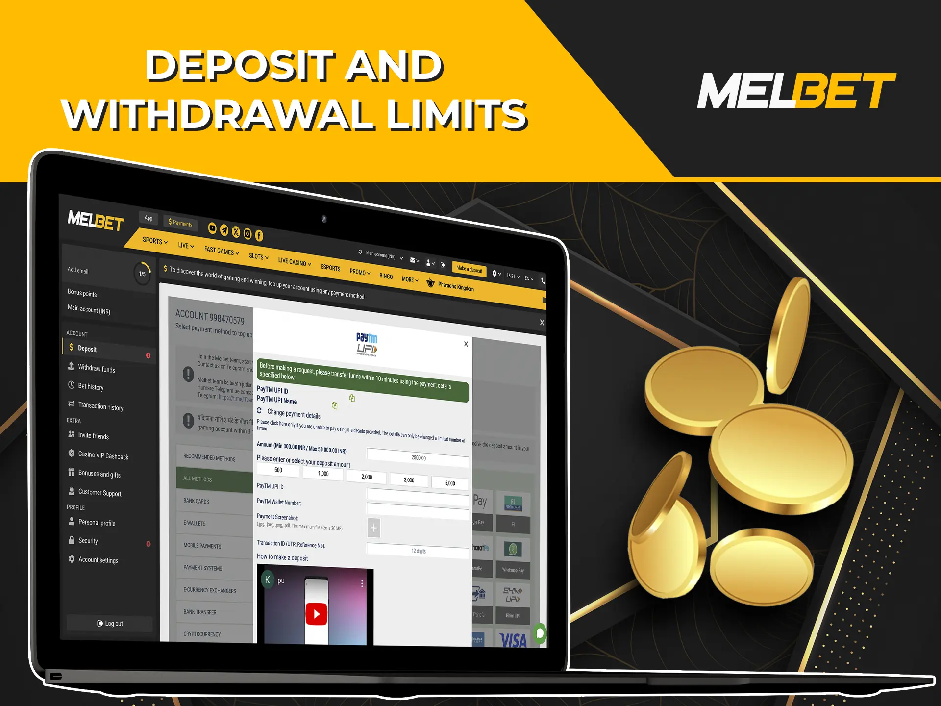 Learn from the article about withdrawal limits from Melbet Casino using PayTM.