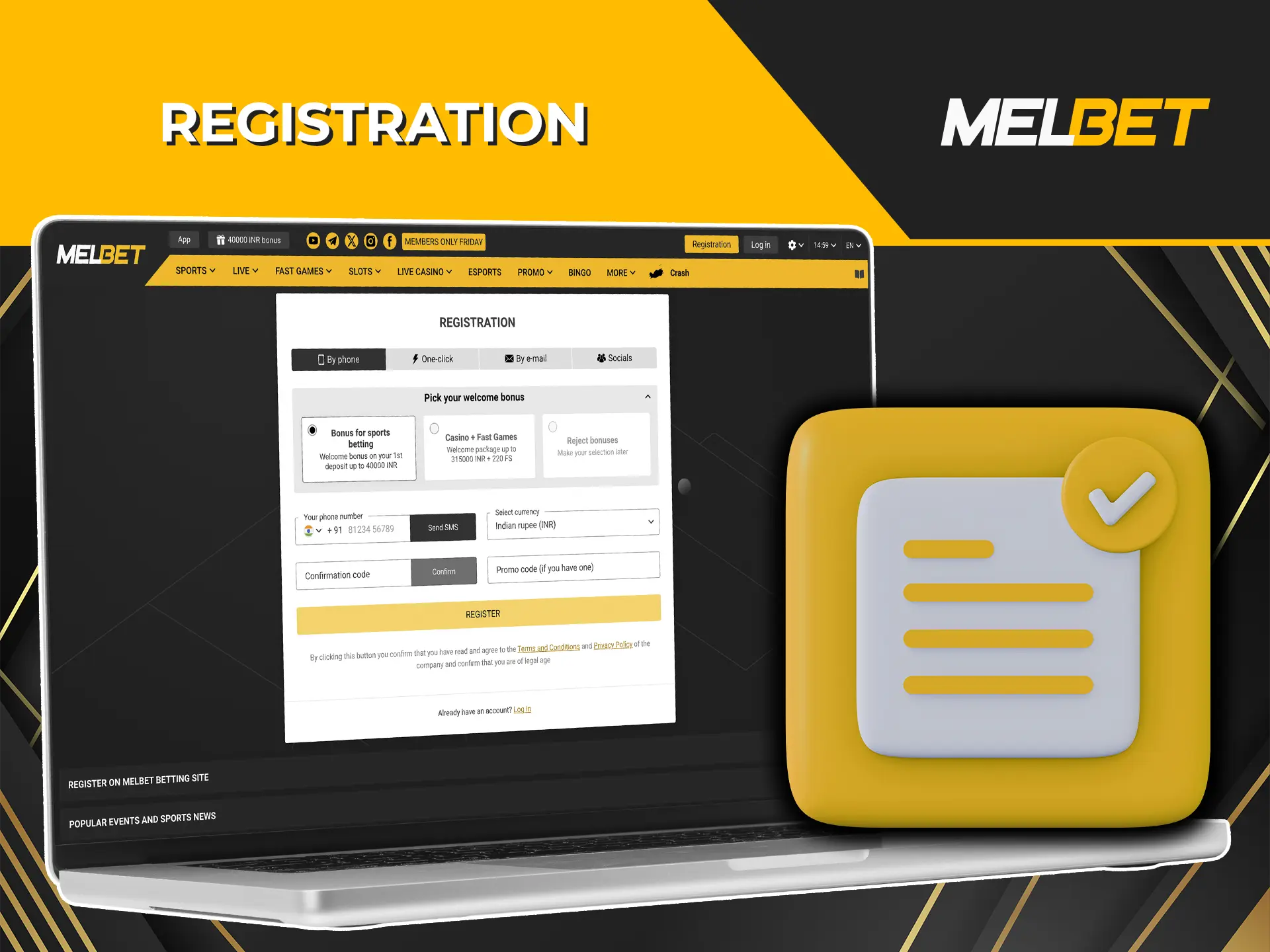 Register in just a few clicks at Mel Bet.
