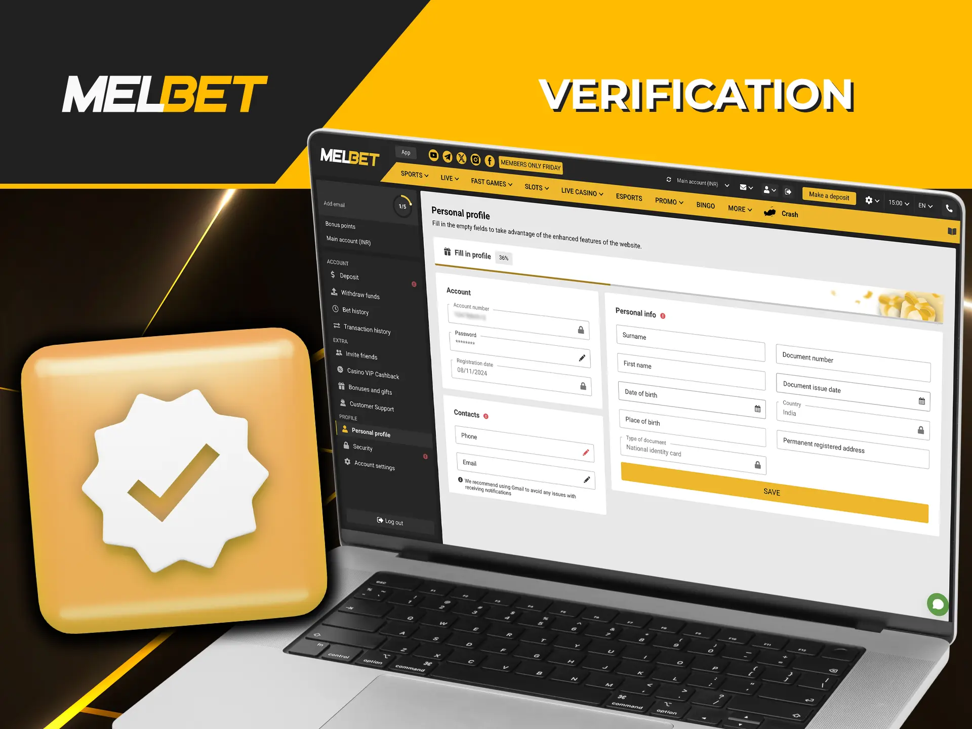 The verification process at Melbet India.