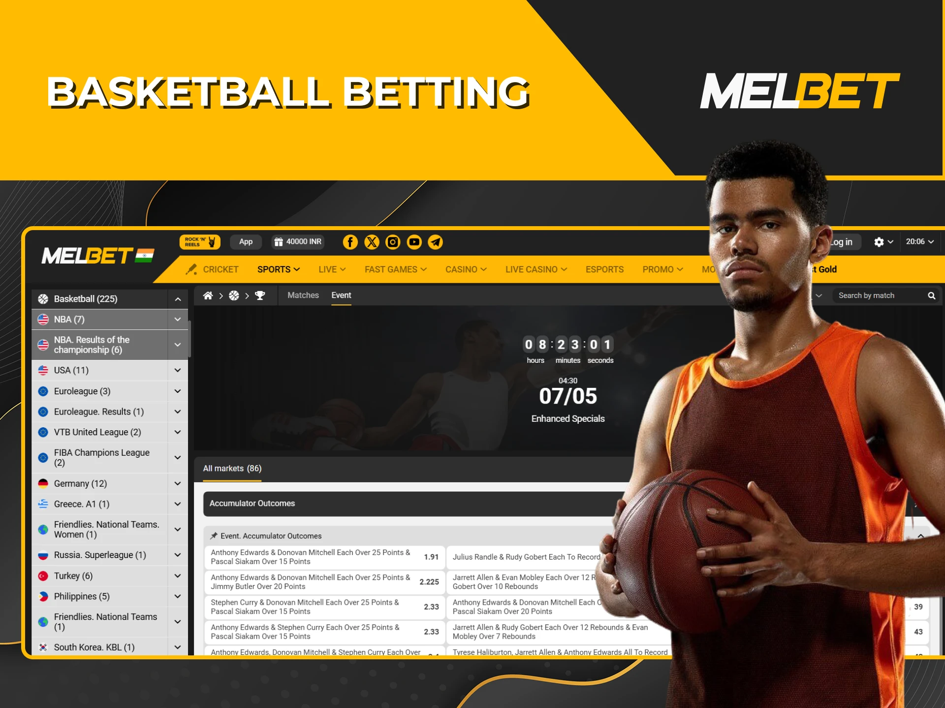Place bets on basketball matches on the Melbet platform.