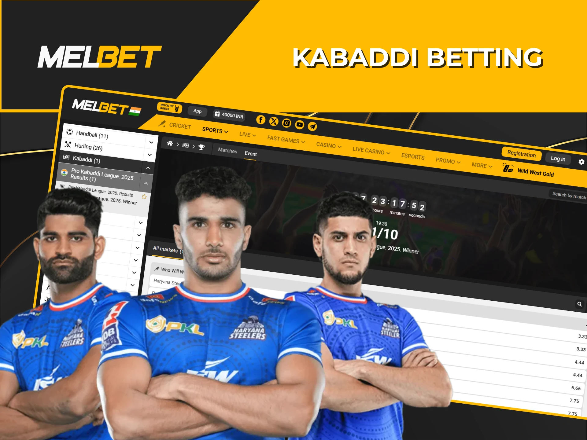 Bet on kabaddi matches on the Melbet website.