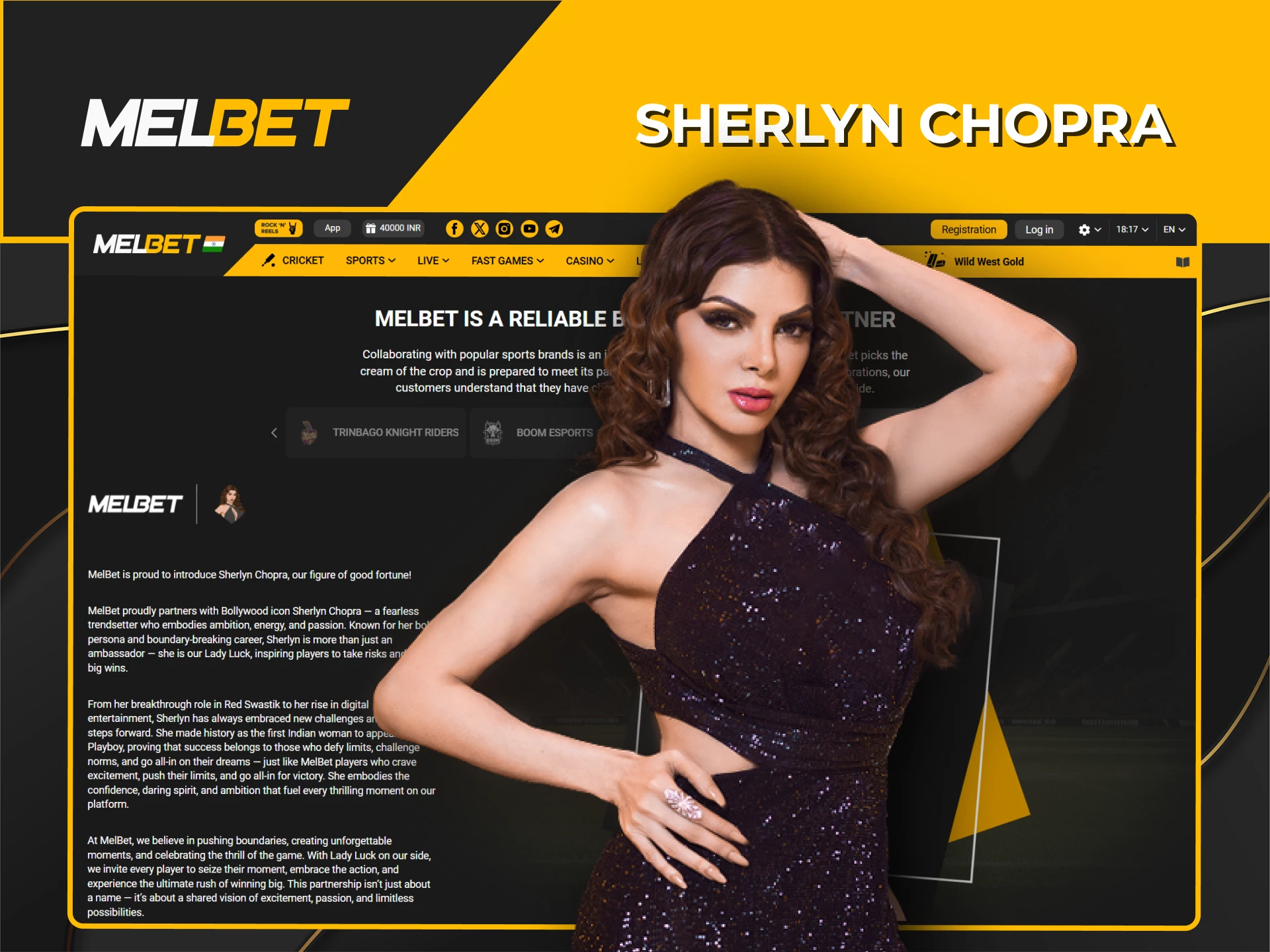 Sherlyn Chopra has partnered with Melbet bookmaker.