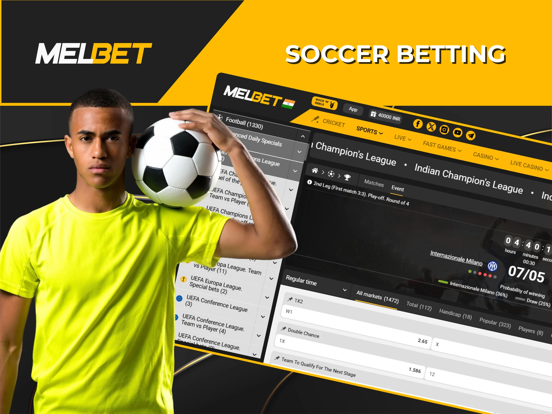 Place a bet on your favorite soccer team in the Melbet sports section.