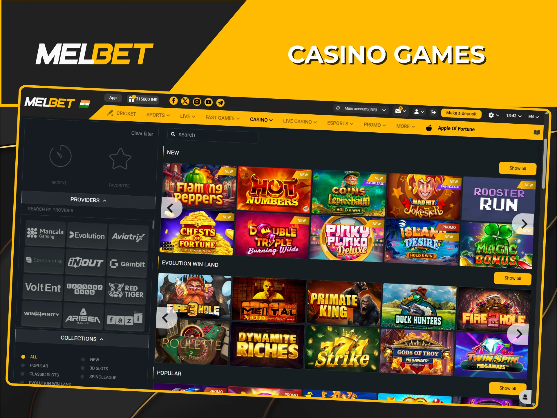 Explore the wide range of casino games available at Melbet.