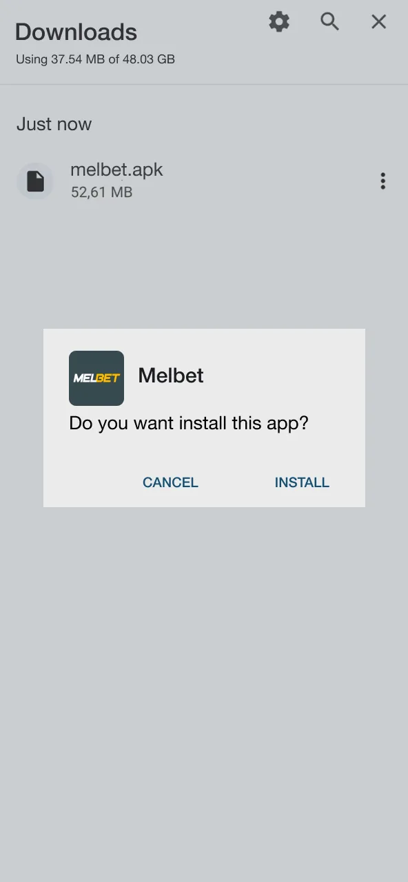 Complete Melbet APK setup on Android.